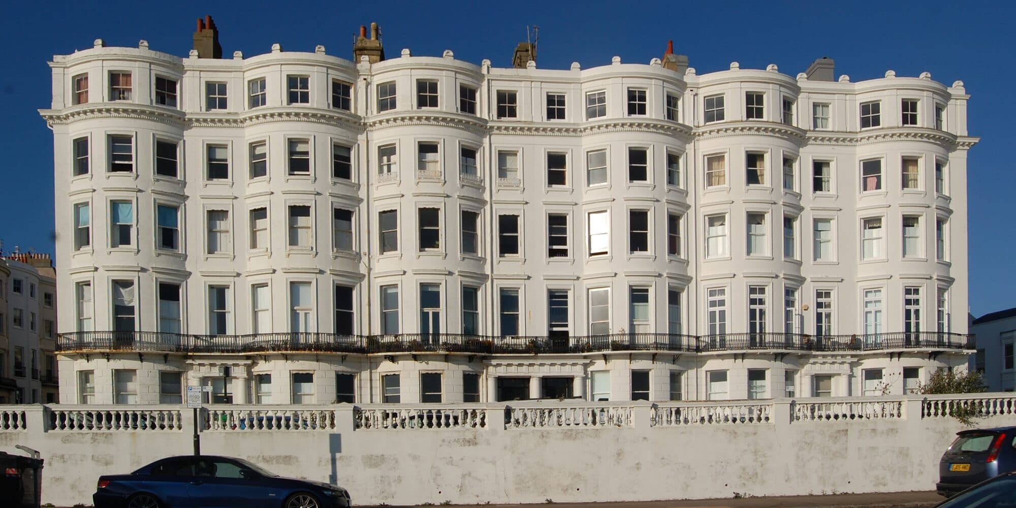 Six near-identical bow-fronted houses in Clarendon Terrace, Kemp Town, Brighton