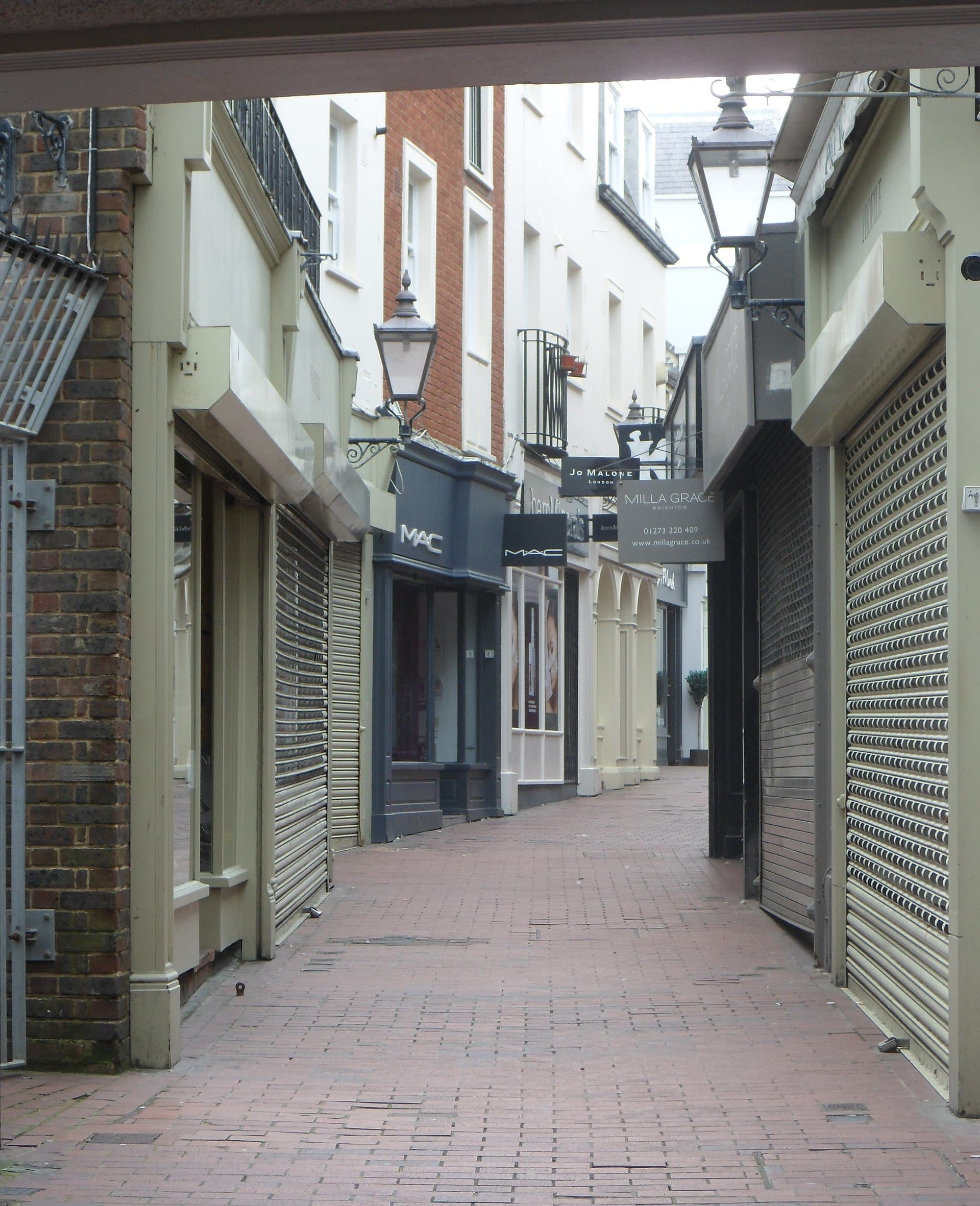 The narrow shop-lined Dukes Lane in Brighton's Lanes