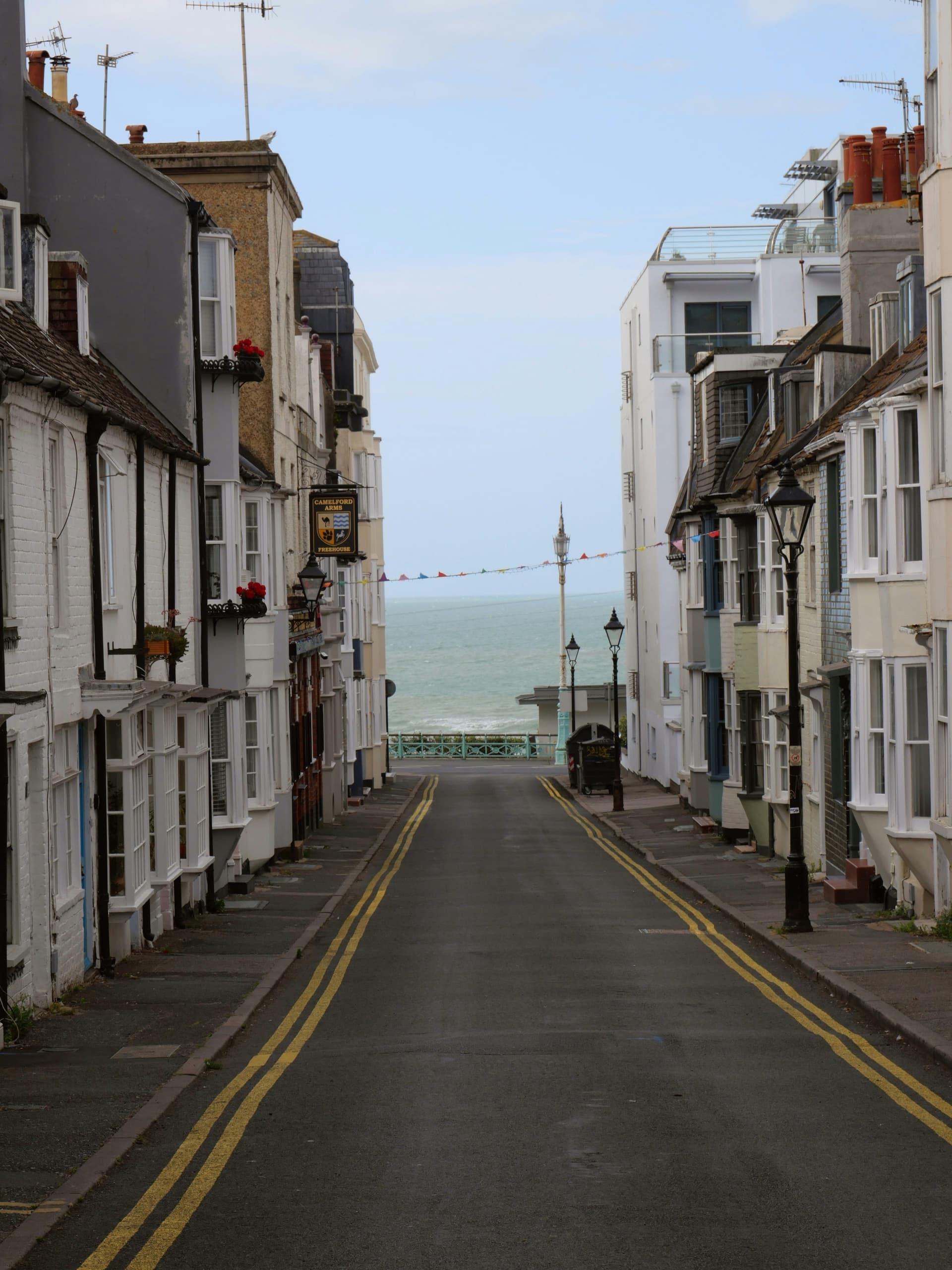 A narrow Brighton lane running straight down to the sea